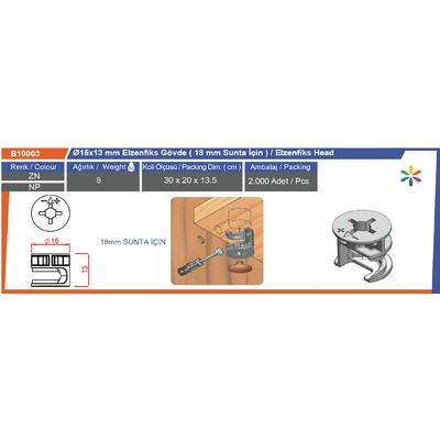 Ø15X13 Mm Minifiks Gövde 18 Mm İçin Çinko