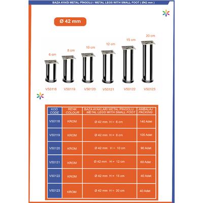 Ø42 Pi̇ngolu Metal Baza Ayağı  Metal Pi̇ngolu 20Cm Krom