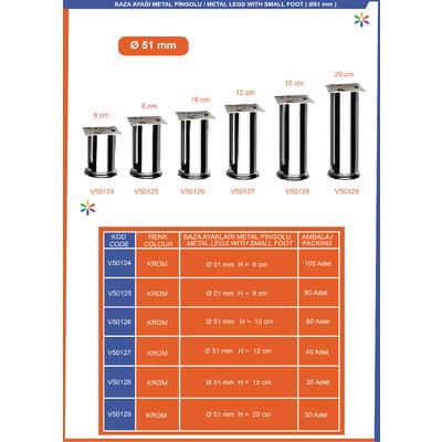 Ø51 Pi̇ngolu Metal Baza Ayağı  Metal Pi̇ngolu 20Cm Krom
