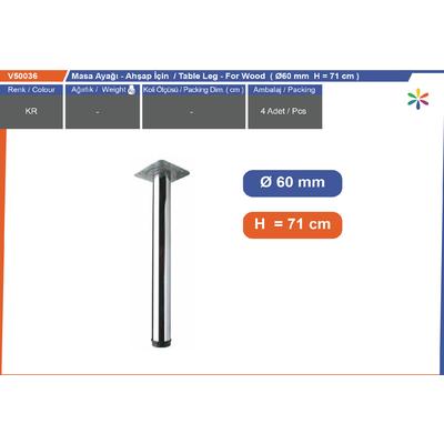 Ø60 Metal Masa Ayağı  Ahşap İçi̇n  71Cm Krom