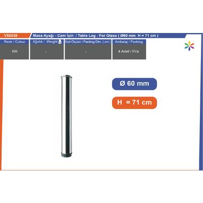 Ø60 Metal Masa Ayağı  Cam İçi̇n  71Cm Krom
