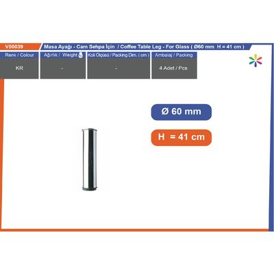 Ø60 Metal Sehpa Ayağı  Cam İçi̇n  41Cm Krom