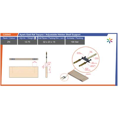 Ayarlı Gi̇zli̇ Raf Taşıyıcı 1 Ad Vi̇da Ve Dübelleri̇ Dahi̇l