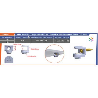 Deli̇kli̇ Cam Raf Taşıyıcı Metal Vi̇dalı Krom