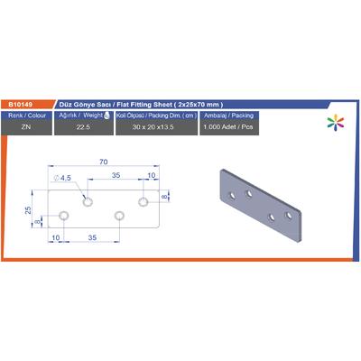 Düz Gönye Sacı 2X25X70 Mm