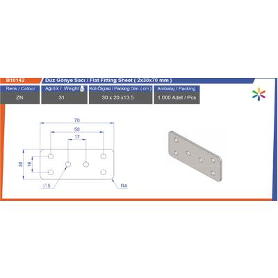 Düz Gönye Sacı 2X30X70 Mm