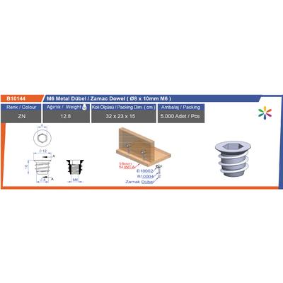 M6 Ø8X10 Mm   Metal Dübel