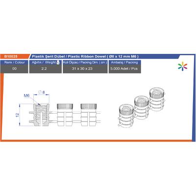 M6 Ø8X12 Plastik Şerit Dübel 