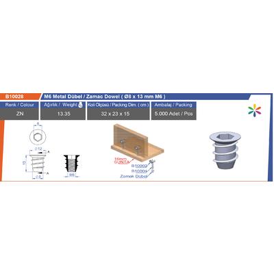 M6 Ø8X13 Mm  M6 Metal Dübel